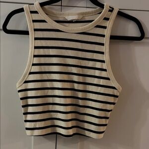 H&M Black and Cream Striped Crop Top